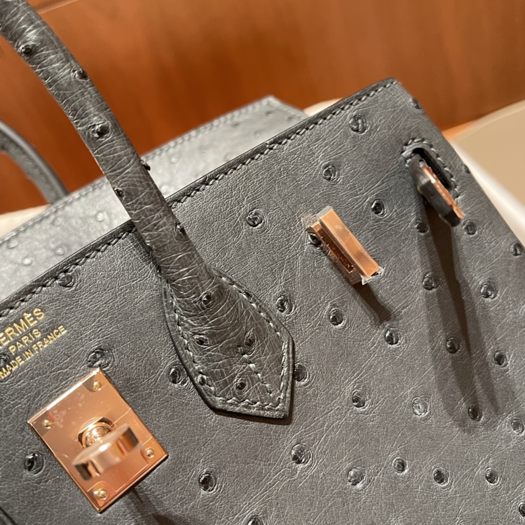 에르메스 버킨백25 그레이 로즈골드 타조가죽